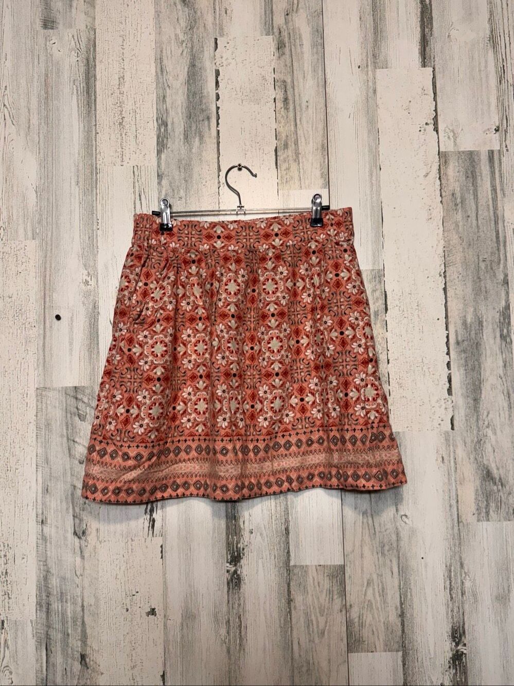 LOFT Outlet Linen Blend Medallion Geometric Mini Skirt Coral Pink Womens Small